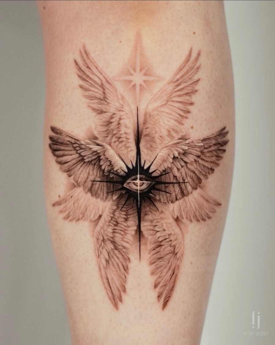 Majestic angelic archangel holding a sword Tattoo Design