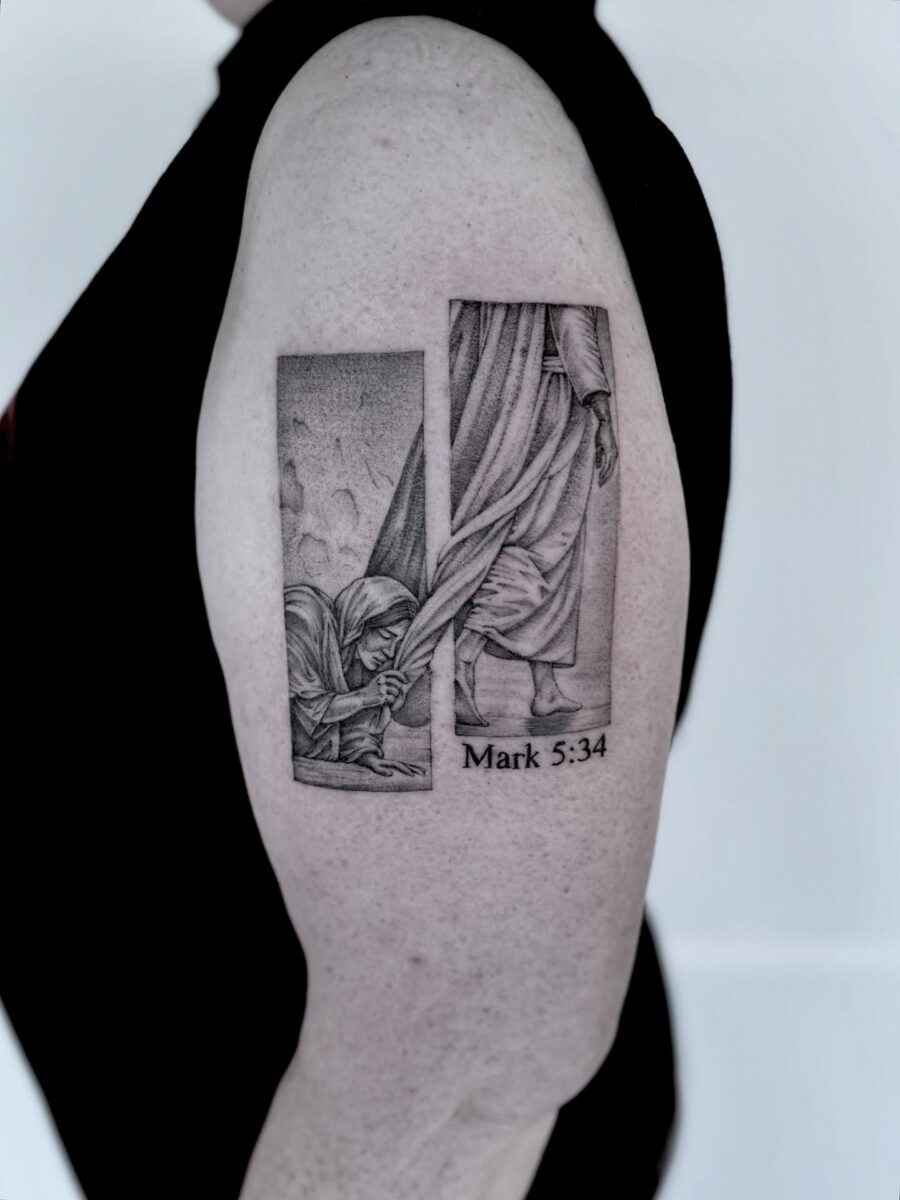 Powerful depiction of faith and redemption Tattoo Design
