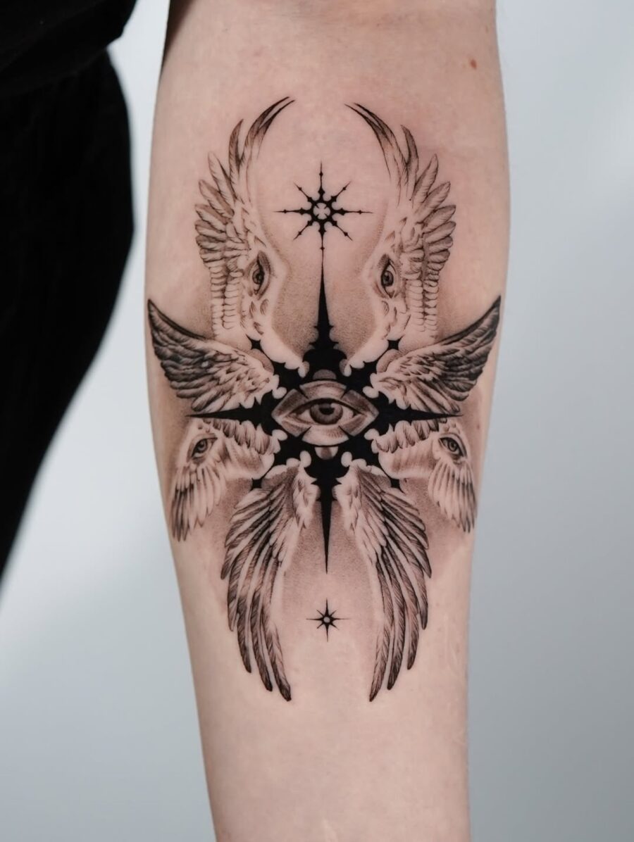 Striking Biblical Tattoo of Jesus with Flowers Tattoo Design