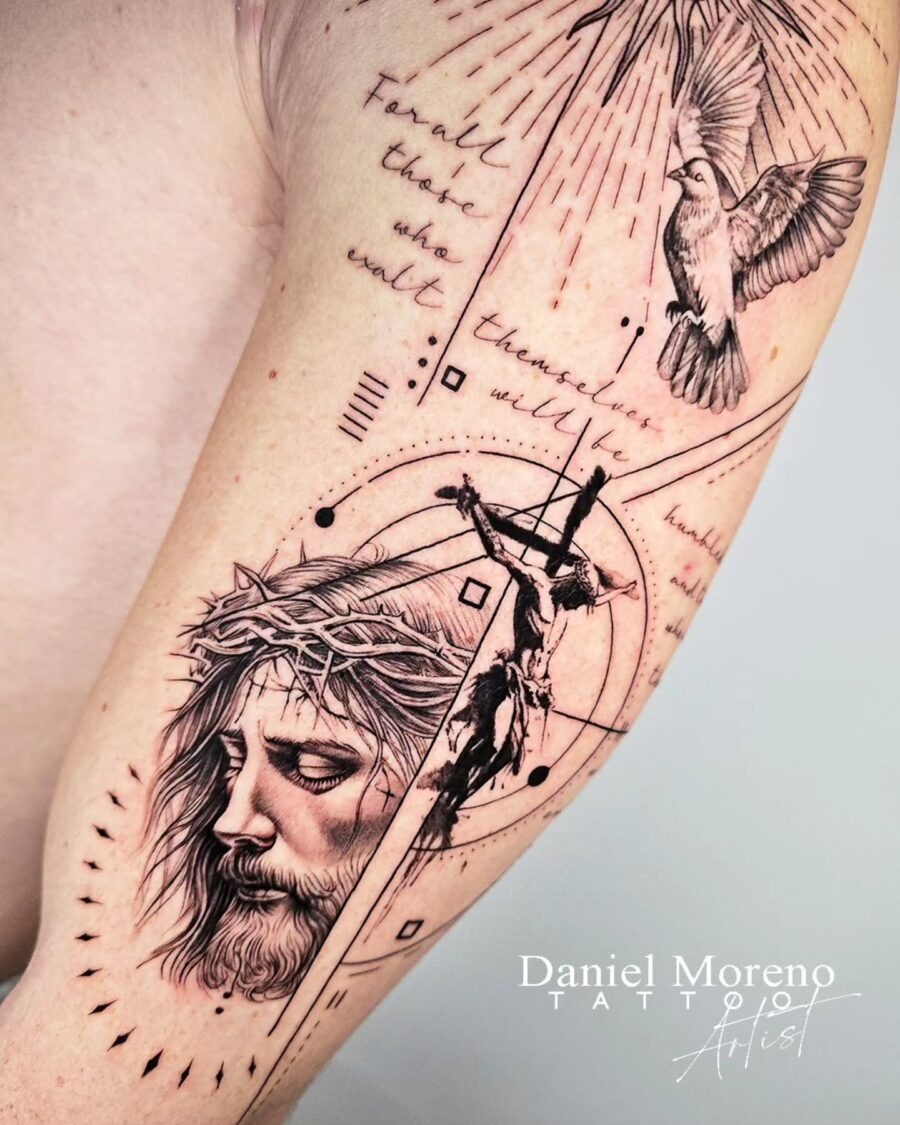 Striking depiction of faith through inked art Tattoo Design