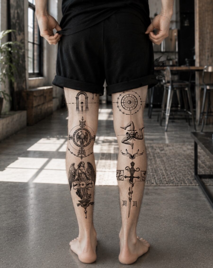 Symbolic sword tattoo with Isaiah 54:17 Tattoo Design