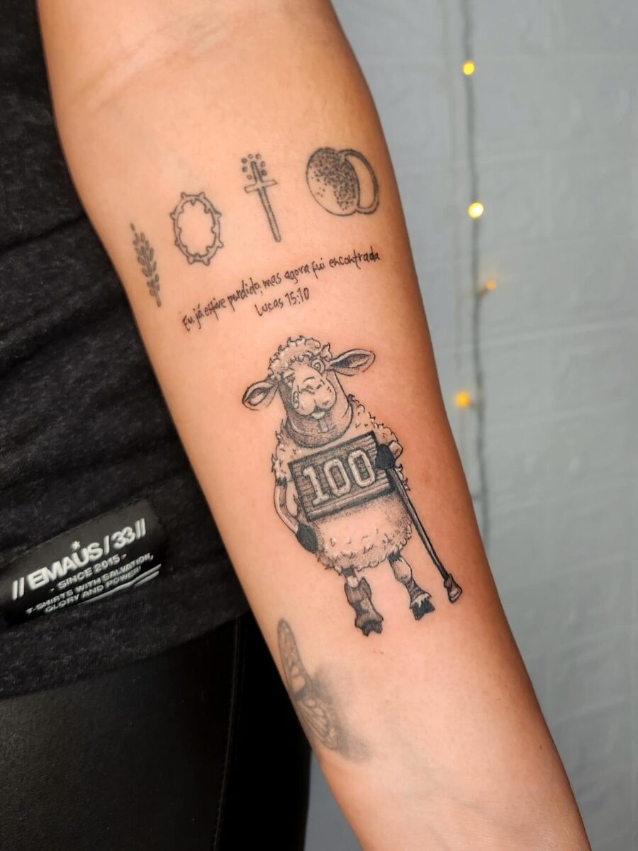 Unique Biblical Sheep Tattoo with Meaningful Quote Tattoo Design