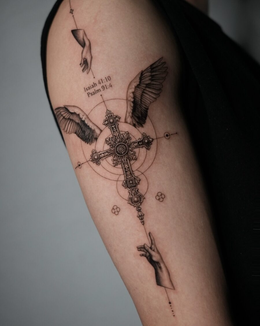 Vibrant Jesus Image with Powerful Message Tattoo Design