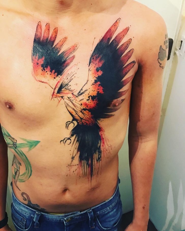 Abstract Phoenix Bird Tattoo Ideas in Black and Orange Tattoo Design