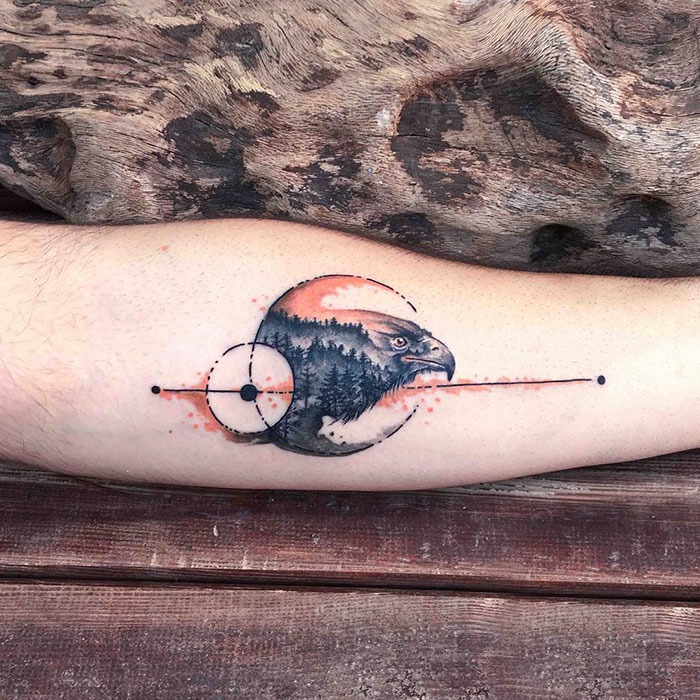 Artistic Eagle in Mountain Scene Tattoo Tattoo Design
