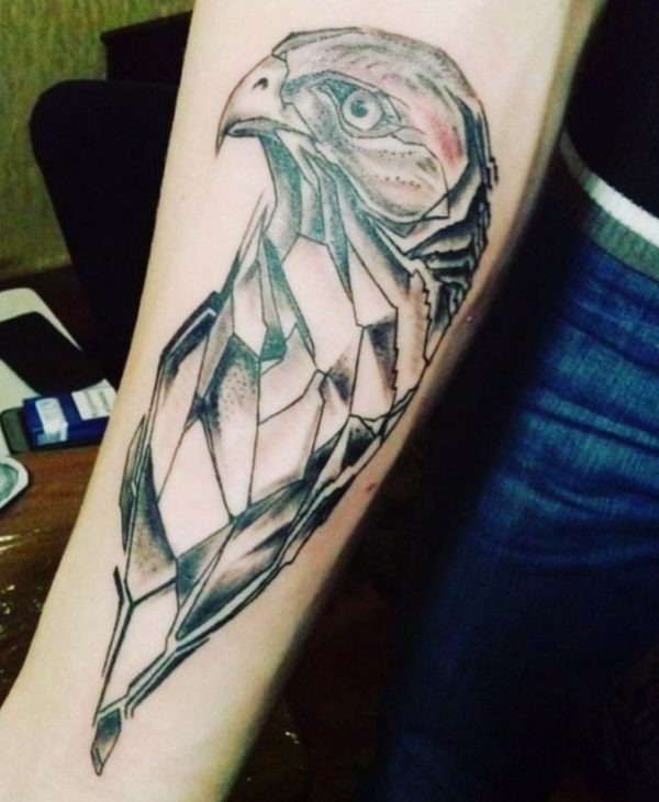 Black and White Geometric Realism Hawk Tattoo Tattoo Design