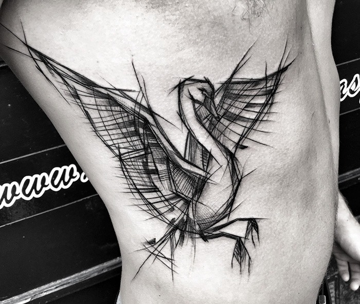 Black and White Sketch Style Swan Tattoo Tattoo Design