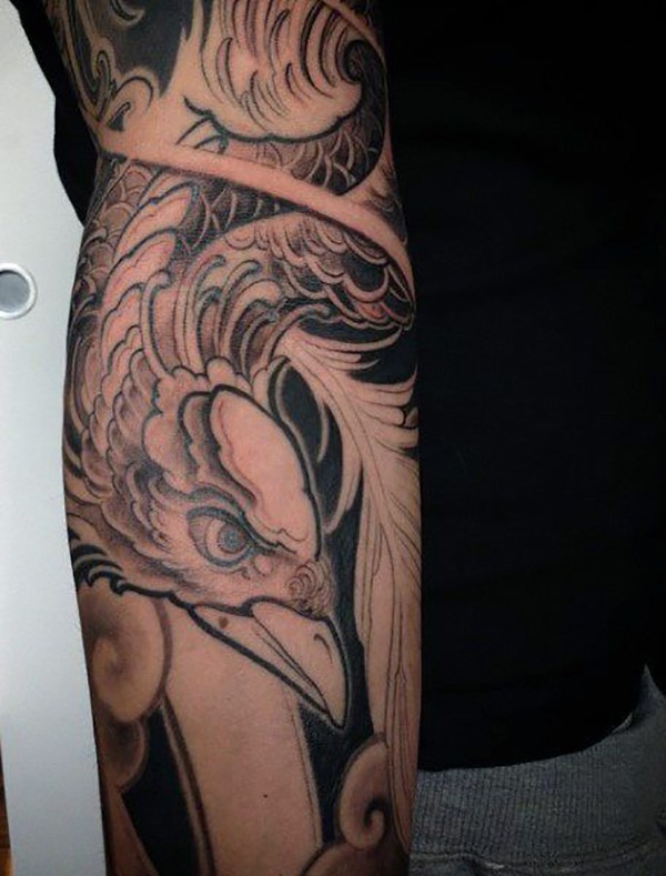 Black and White Wrap Around Phoenix Tattoo Tattoo Design