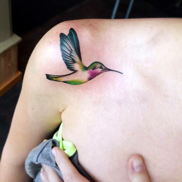 Brightly Colored Hummingbird Tattoo on Shoulder Tattoo Design