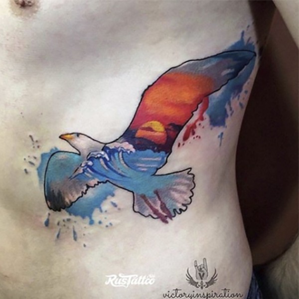 Eagle in Sky Tattoo in Watercolor Style Tattoo Design