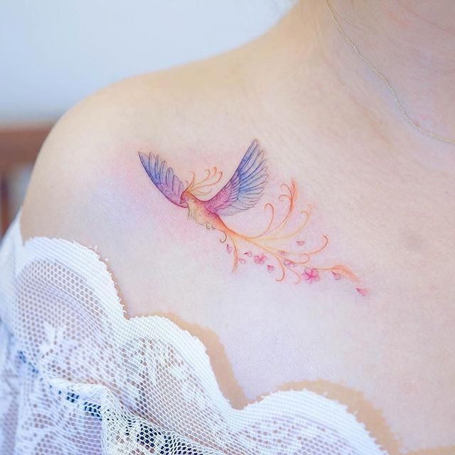 Enchanting and Delicate Colorful Flying Phoenix Tattoo Tattoo Design