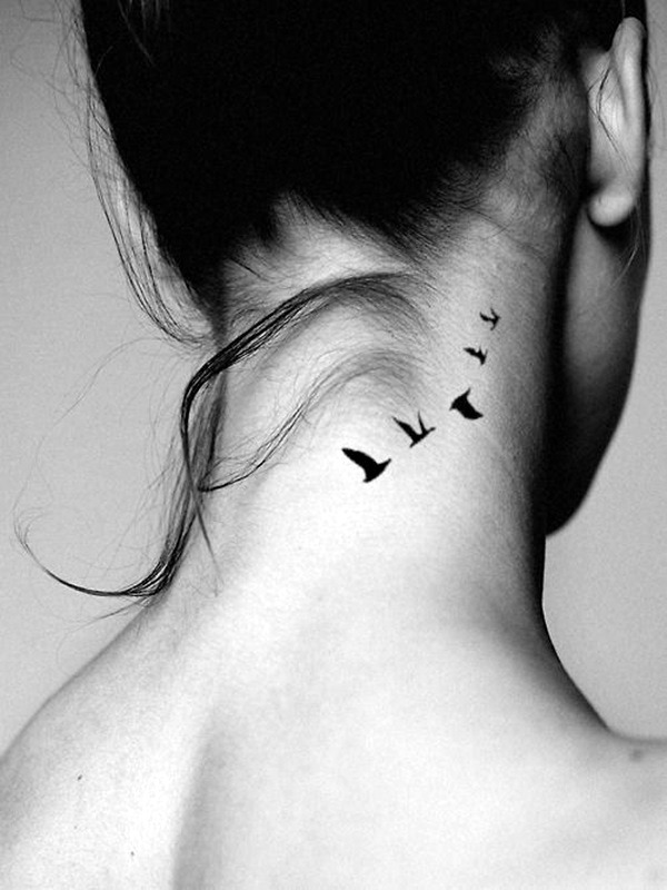 Five Black Birds in FlightNeck Tattoo Tattoo Design