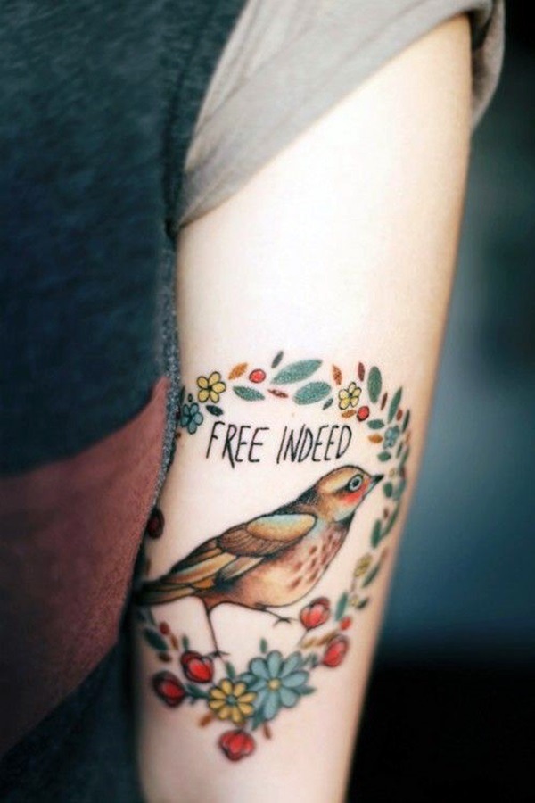 Free Indeed with Colorful Bird Tattoo Tattoo Design