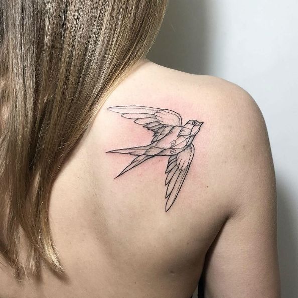 Minimalistic Black and White Bird Outline Tattoo Tattoo Design