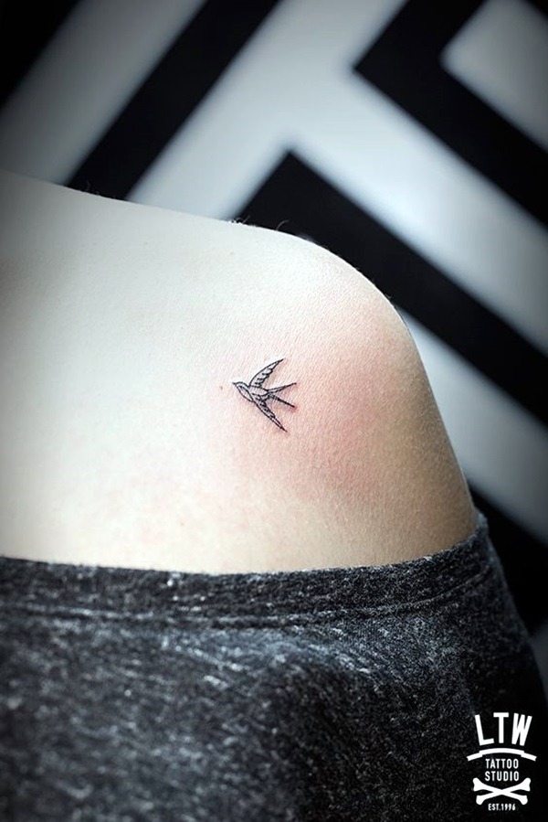 Small TattoosIdea: Tiny Black and White Swallow Shoulder Tattoo Tattoo Design