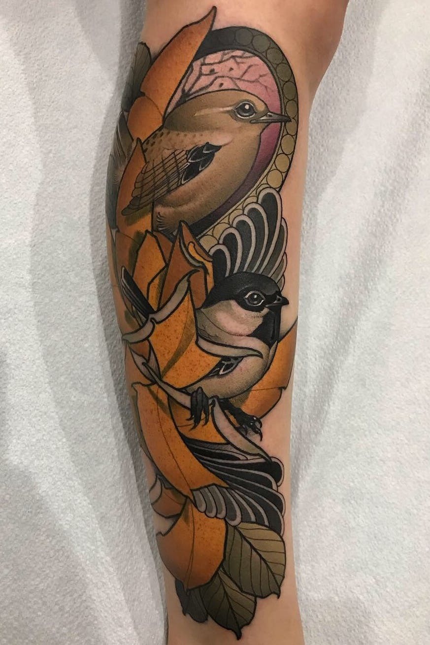 Stylized Male and Female Goldfinch Tattoo Tattoo Design
