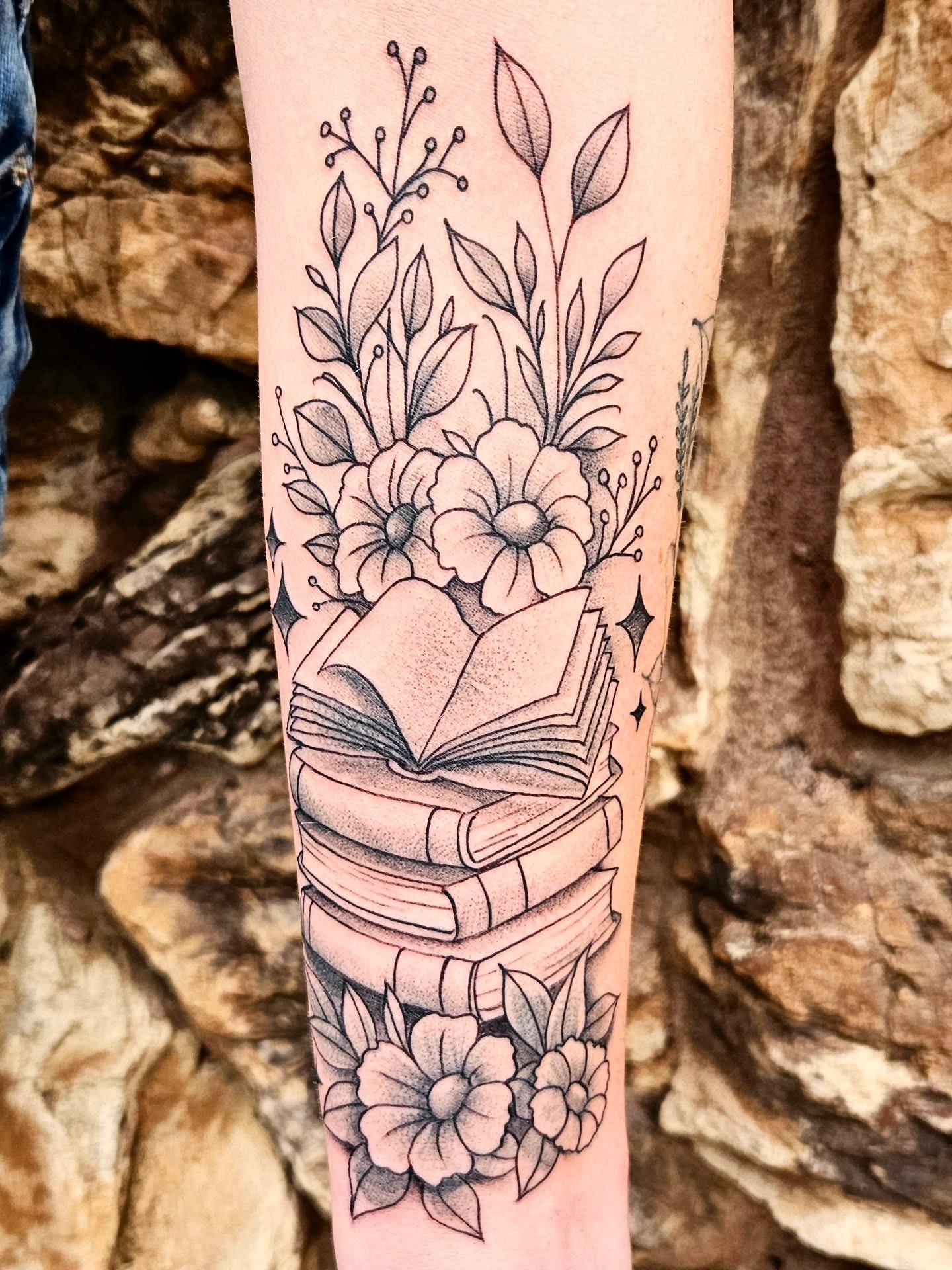 Floral Book Stack Tattoo Tattoo Design