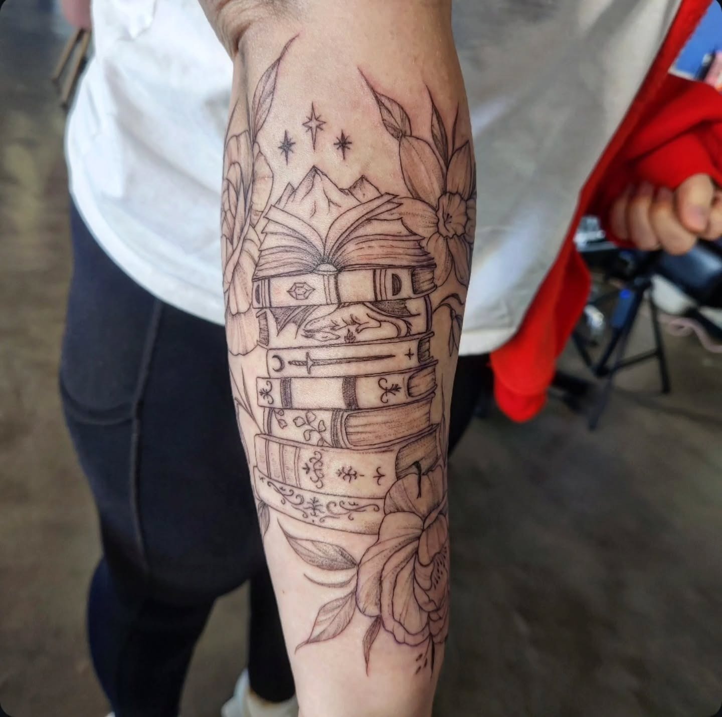 Floral Fantasy Book Stack Tattoo Tattoo Design