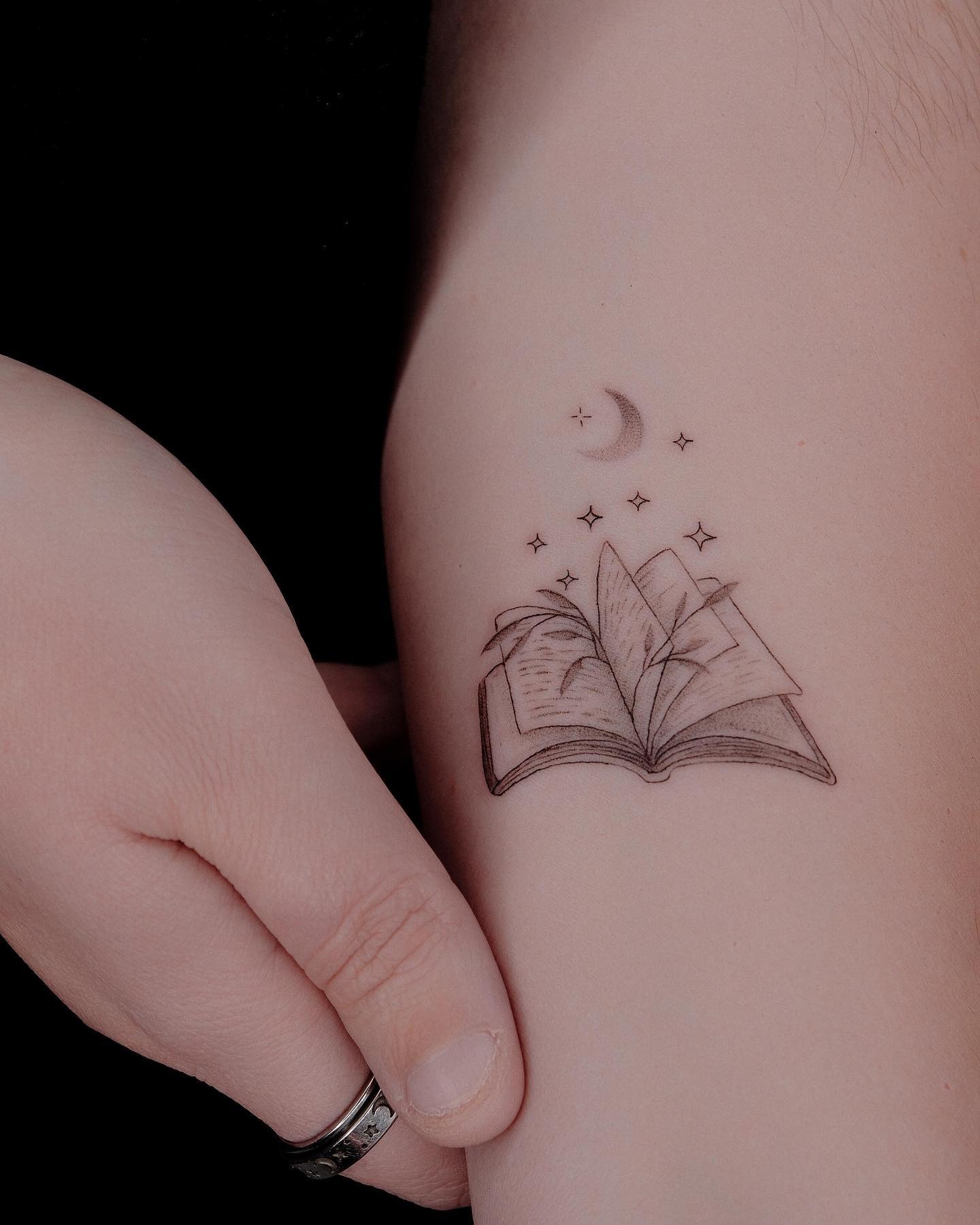 Open Book With Moon and Stars Tattoo Tattoo Design