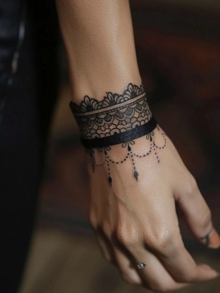 Lace-Inspired Bracelet Tattoo with Soft Draping Tattoo Design