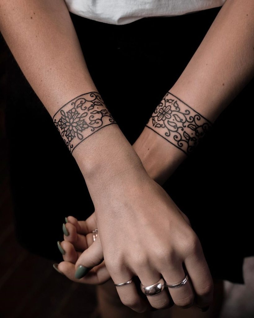 Matching Friendship Floral Bands Tattoo Design