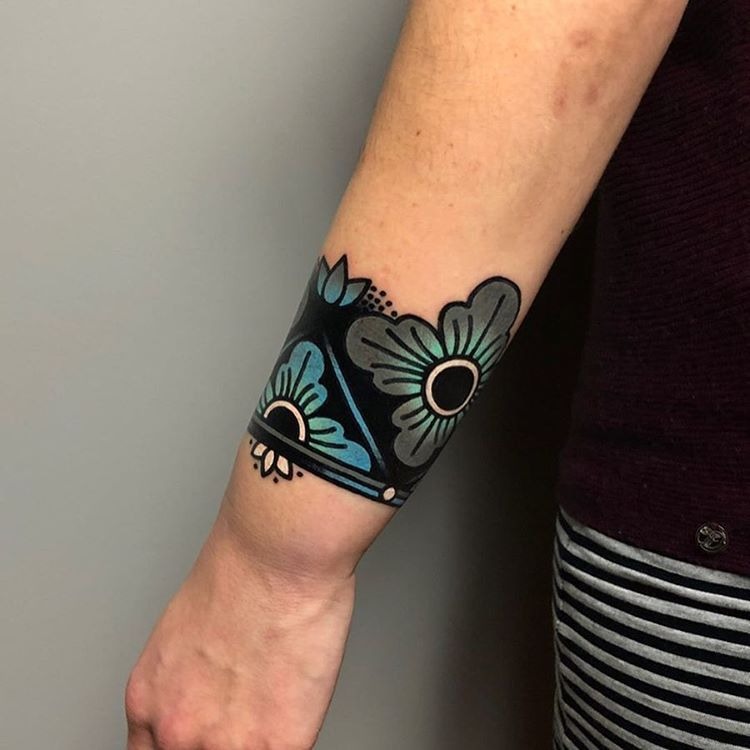 Modern Floral Cuff with Color Pop Tattoo Design