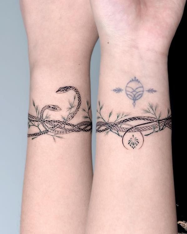 Snake and Nature Bracelet Design Tattoo Design