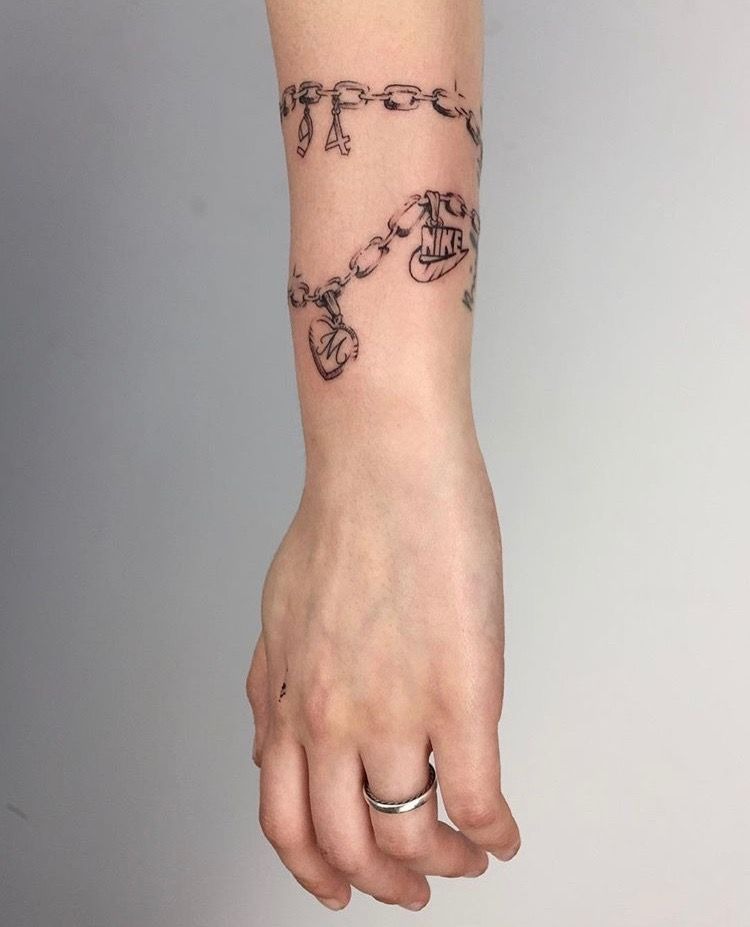 Stacked Charm Chain Bracelet Tattoo Design