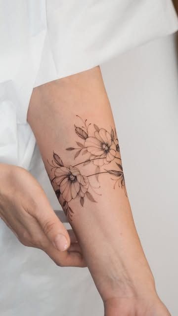 Black and White Floral Band Tattoo Design