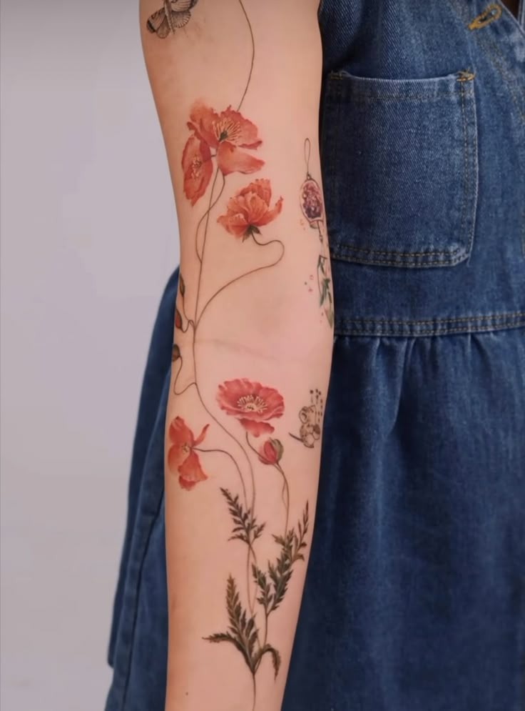 Full-Sleeve Garden Elegance Tattoo Design