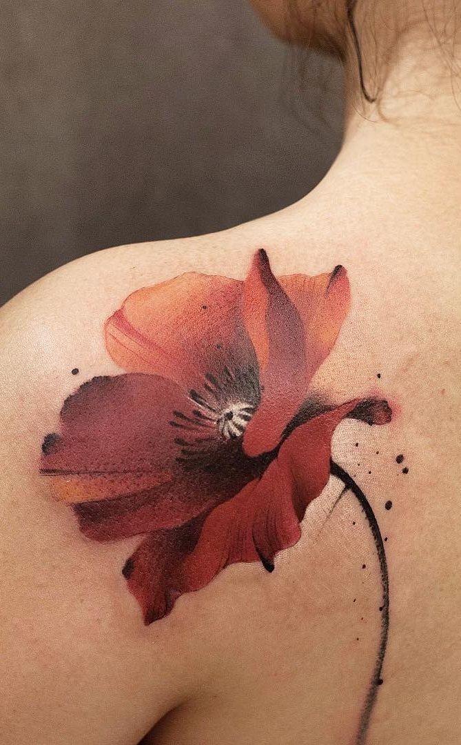 Painterly Poppy Shoulder Bloom Tattoo Design