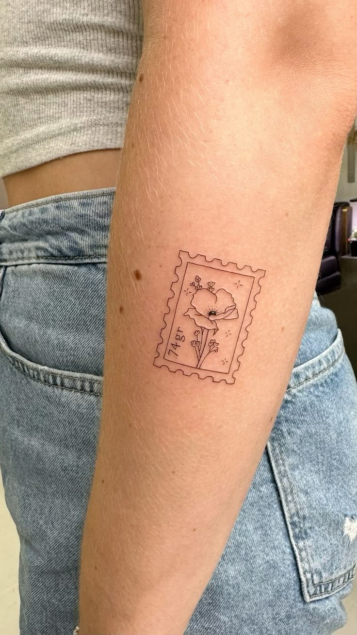 Postage Stamp Poppy Tattoo Design