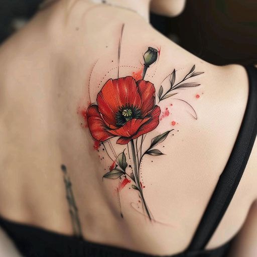 Watercolor Shoulder Poppy Tattoo Design