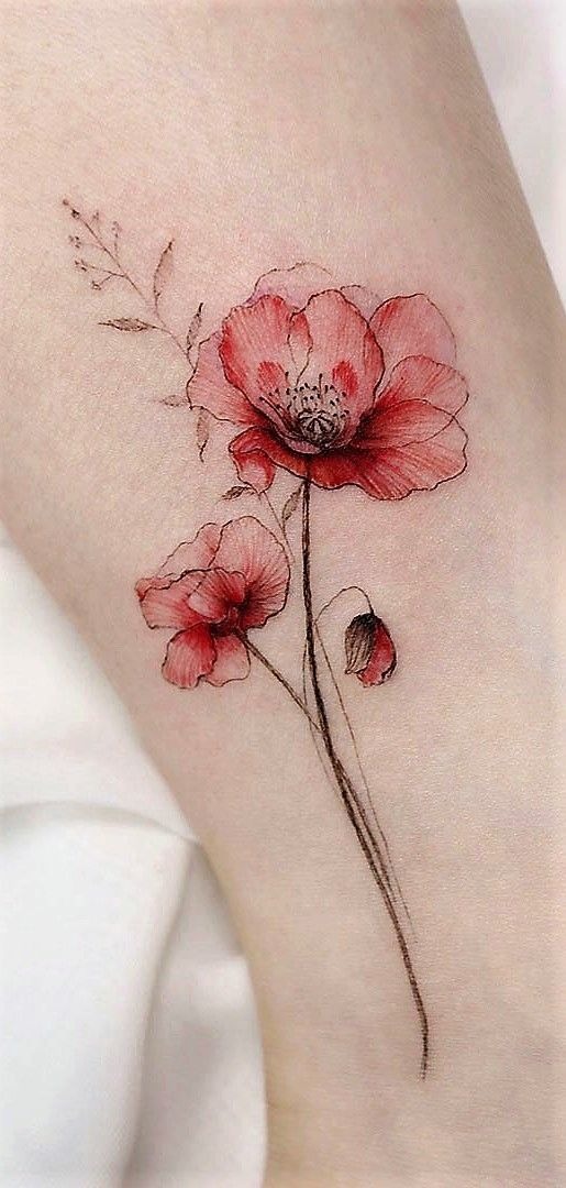 Watercolor Wild Poppies Tattoo Design