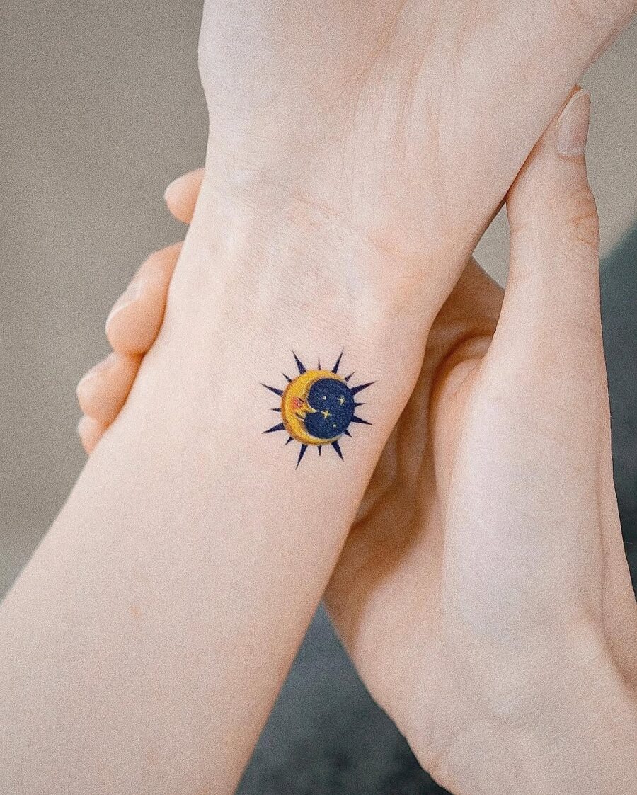 A celestial sun and moon tattoo for harmony Tattoo Design