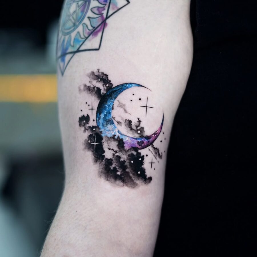 Captivating crescent moons and cosmic clouds tattoo Tattoo Design