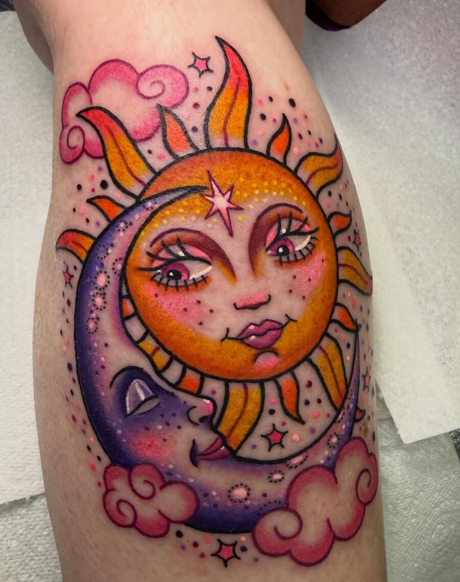 Charming Sun and Moon Celestial Tattoo Design Tattoo Design
