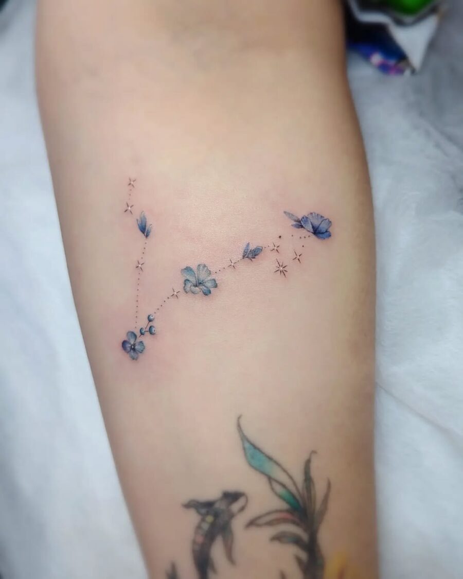 Delicate celestial tattoo with butterflies and flowers Tattoo Design