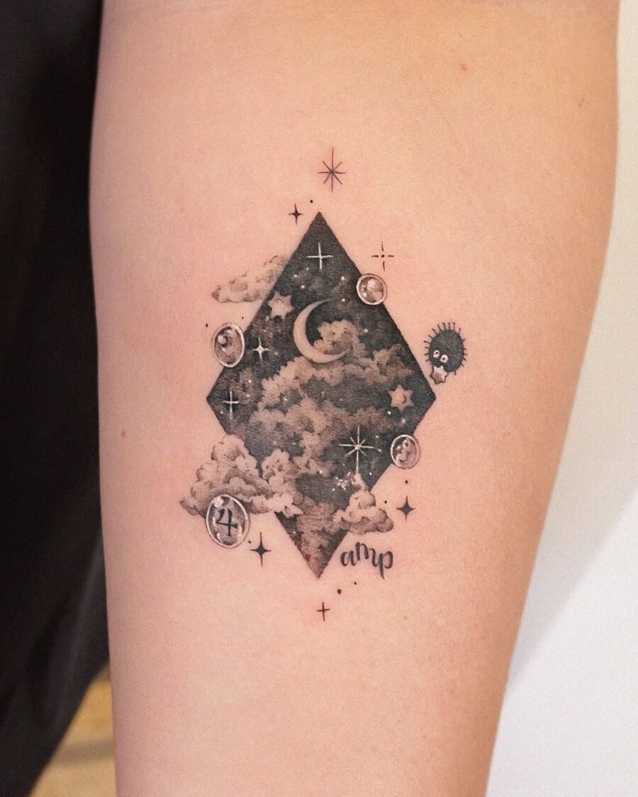 Dreamy celestial tattoo design with mystical elements Tattoo Design