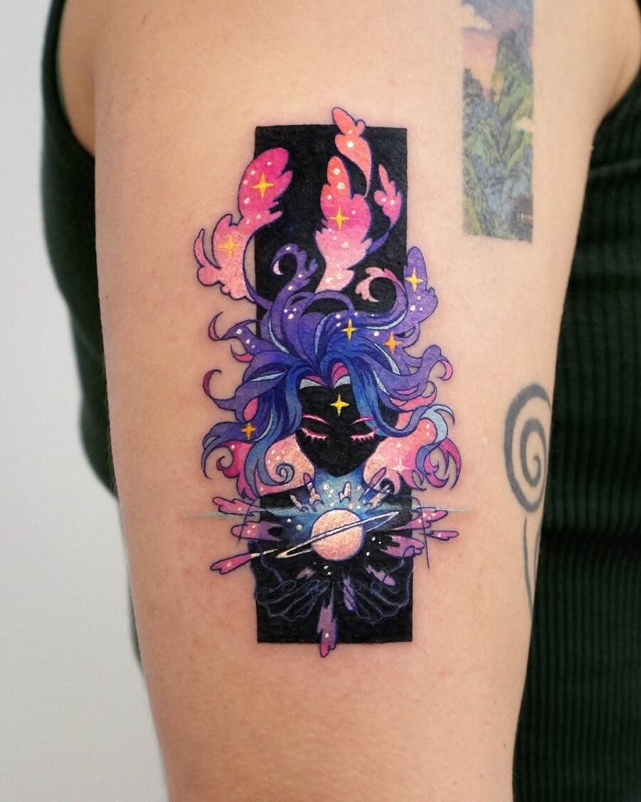 Dreamy cosmic tattoo of a cosmic woman Tattoo Design