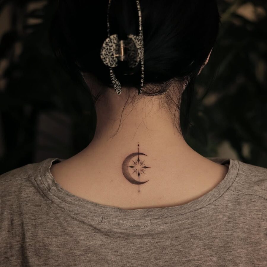 Elegant celestial tattoo on the back neck Tattoo Design