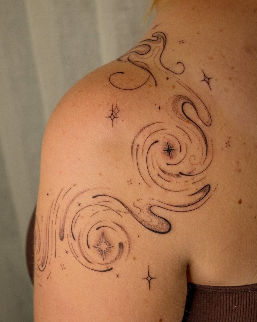 Elegant swirls and twinkling stars tattoo design Tattoo Design