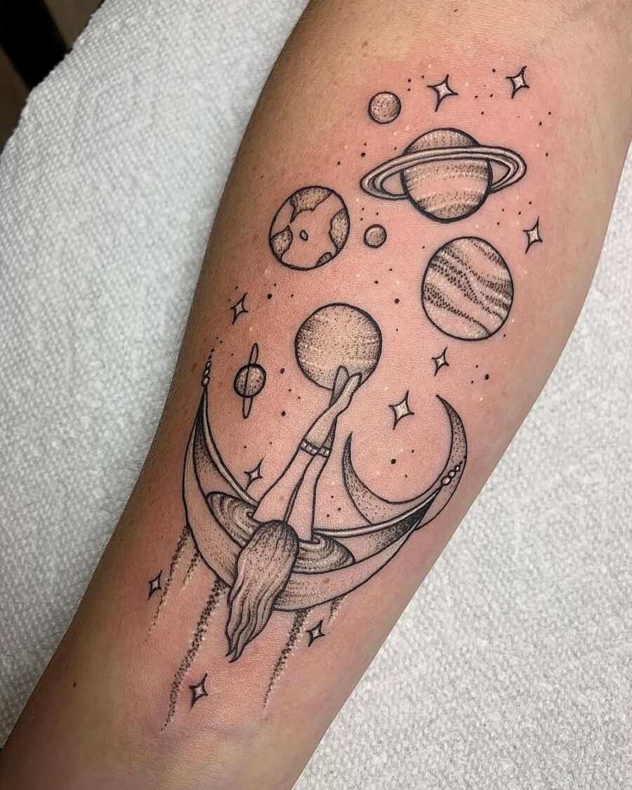 Enchanting celestial tattoo with dreamy cosmic elements Tattoo Design