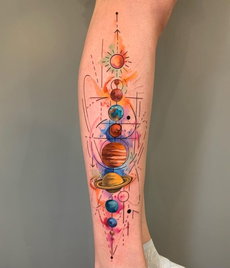 Vibrant celestial tattoo showcasing the solar system Tattoo Design