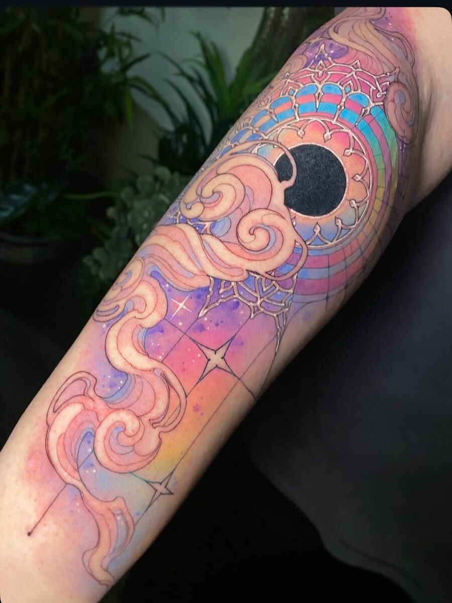 Vibrant celestial tattoo sleeve design Tattoo Design