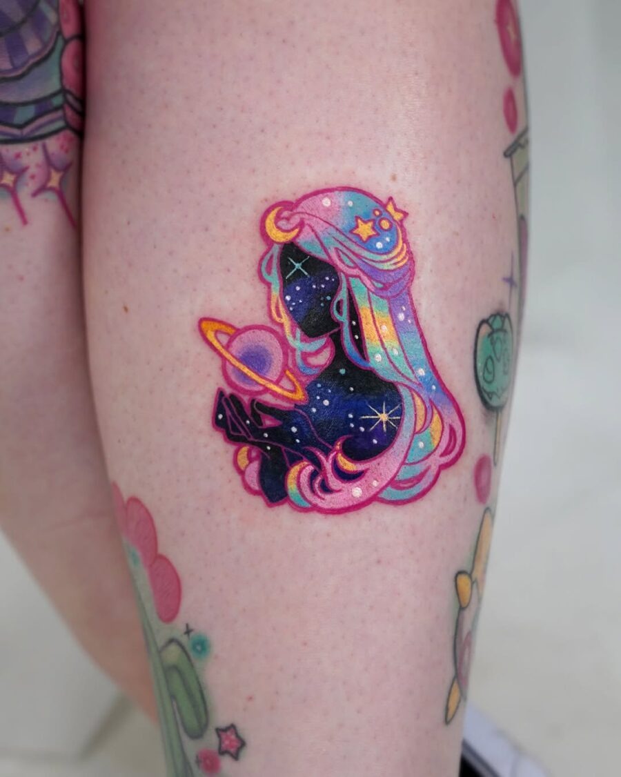 Whimsical celestial tattoo depicting cosmic wonder Tattoo Design