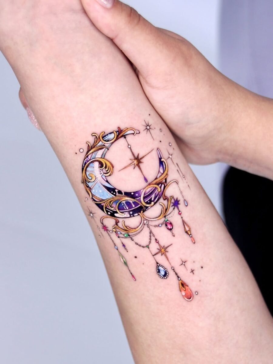 Whimsical moon and star tattoo design Tattoo Design