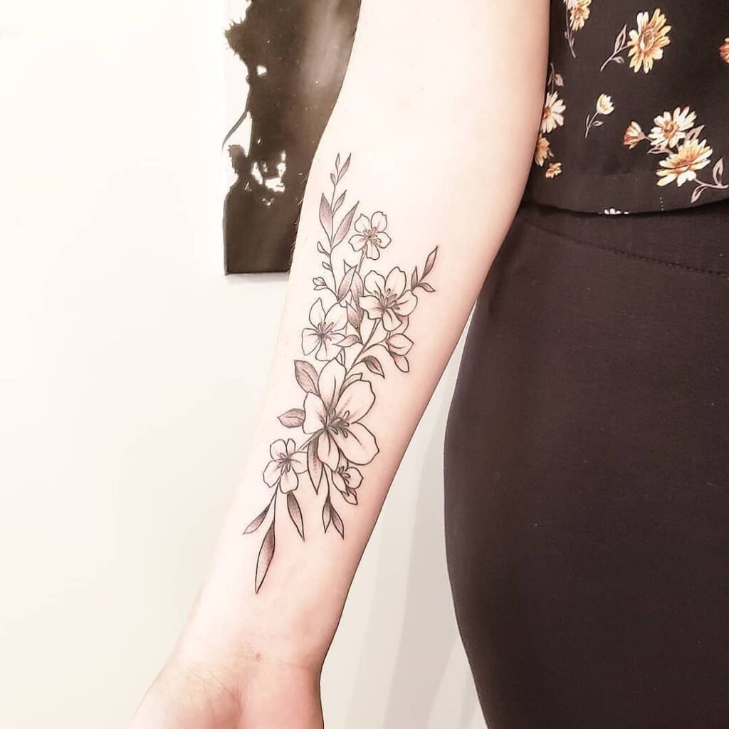 Black and Grey Cherry Blossom Forearm Tattoo Tattoo Design