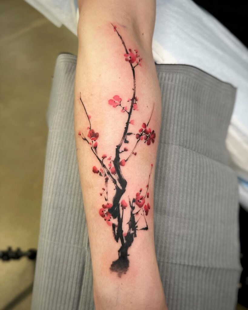Brush-Stroke Cherry Blossom Forearm Tattoo Tattoo Design