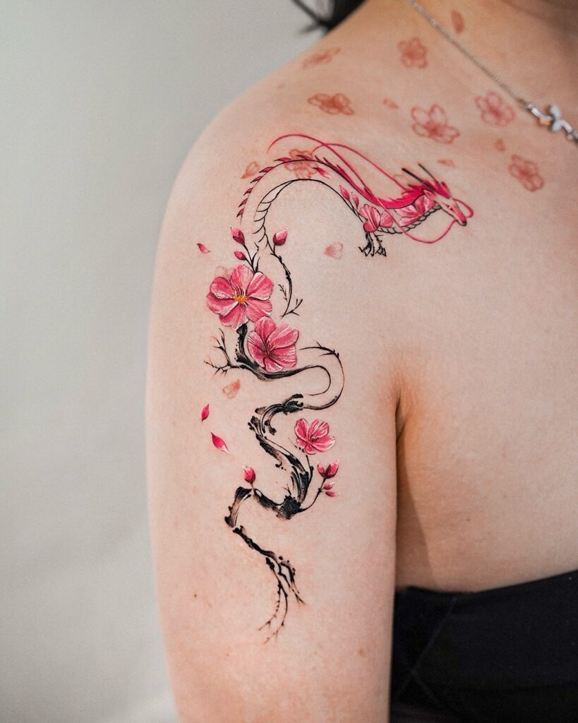 Cherry Blossom and Haku Tattoo Tattoo Design